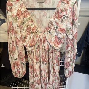 Floral V-Neck Pleated Women's Dress